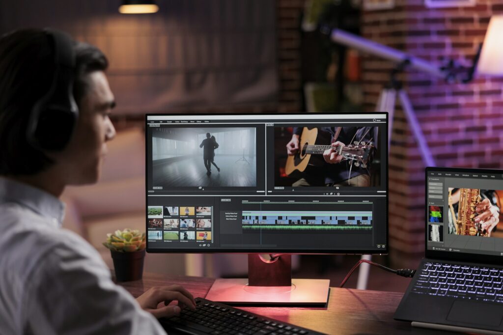 Content creator editing video footage